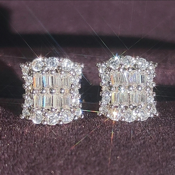Square Cubic Zirconia  Luxury 925 Earrings - Picture 4 of 5
